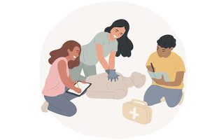 cpr training in schools, an educator training students